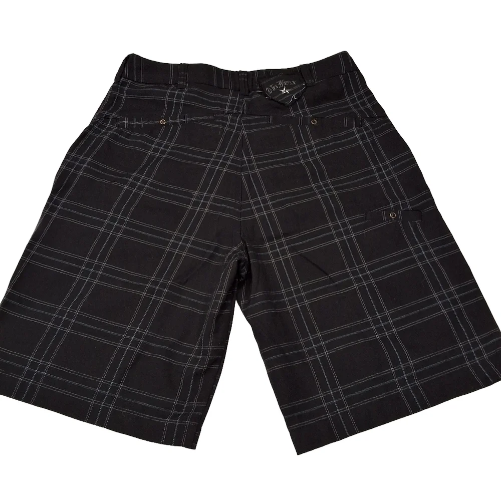 No Fear Vintage Mens Y2K Black Plaid Knee Length Streetwear Shorts - Picture 4 of 8